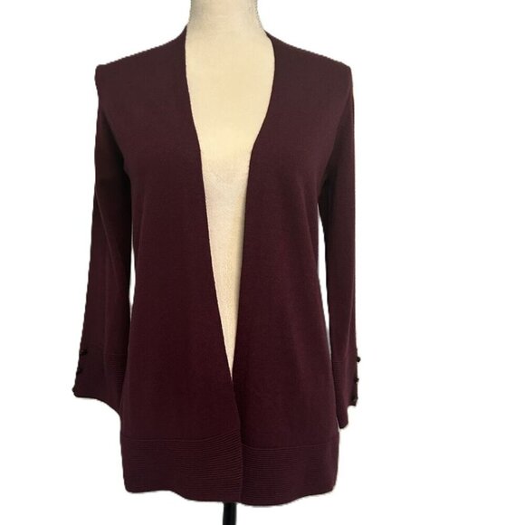 Evolution Cyrus Burgandy Open Front Long Sleeve Detailed Button Cuff Sweater XS - Picture 1 of 10